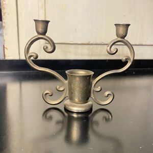 Triple Arm Scroll Candle Holder in Silver- Tone